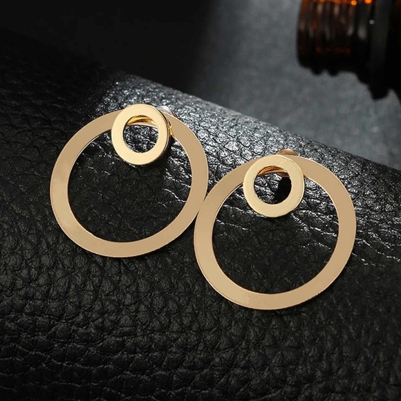 Gold Circle Studs w/Larger Circle Earring Jackets - Picture 7 of 8